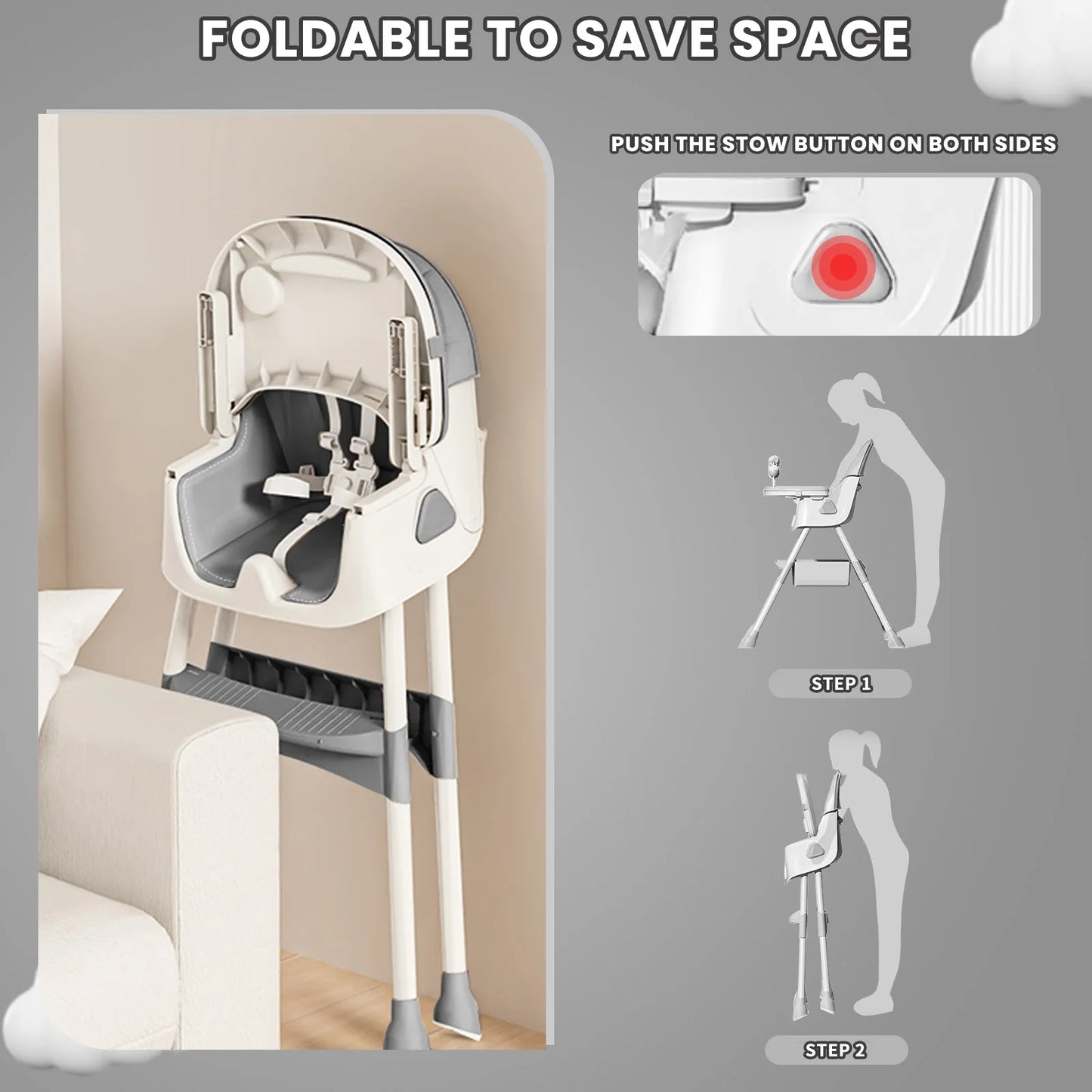 PIORLADO Folding Baby High Chair With Antislip Pad Toy Rack