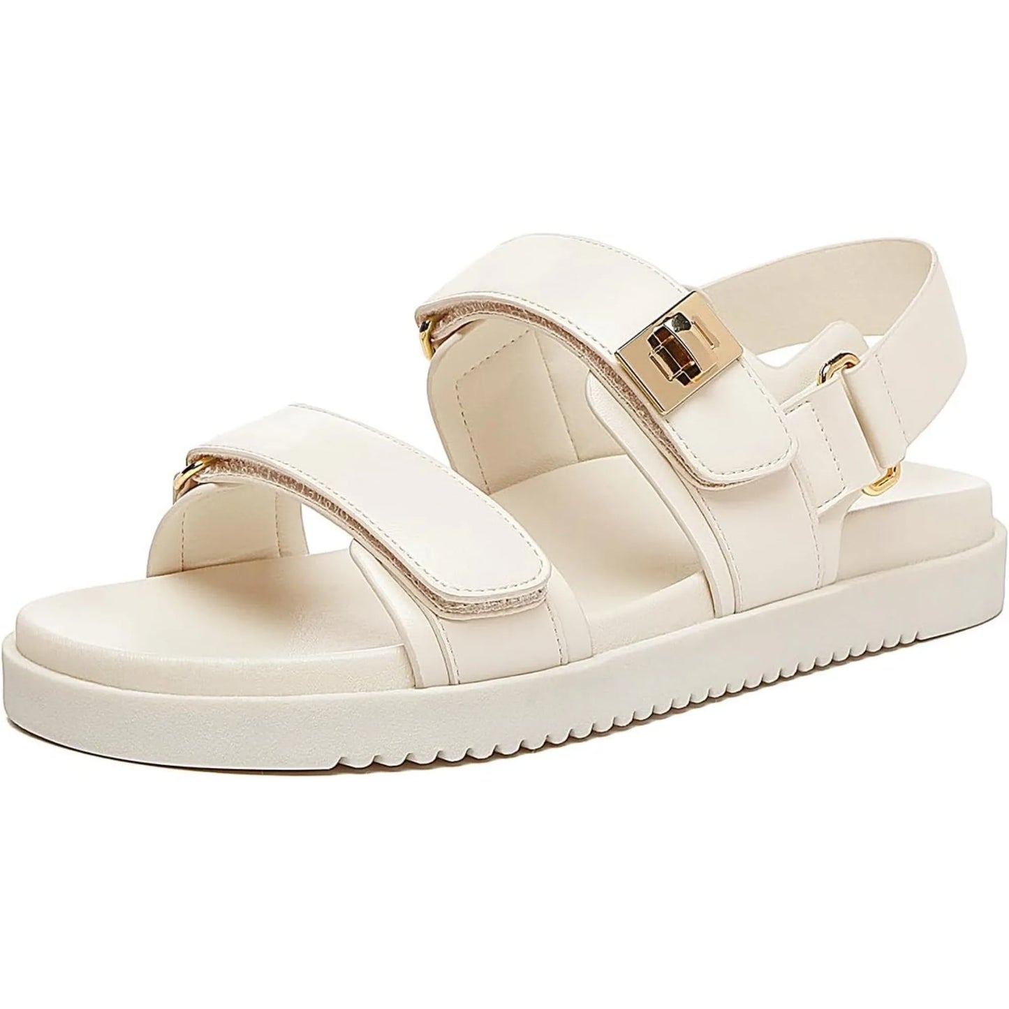 Comfort Footbed Leather Adjustable Double Strap Sandals For Women