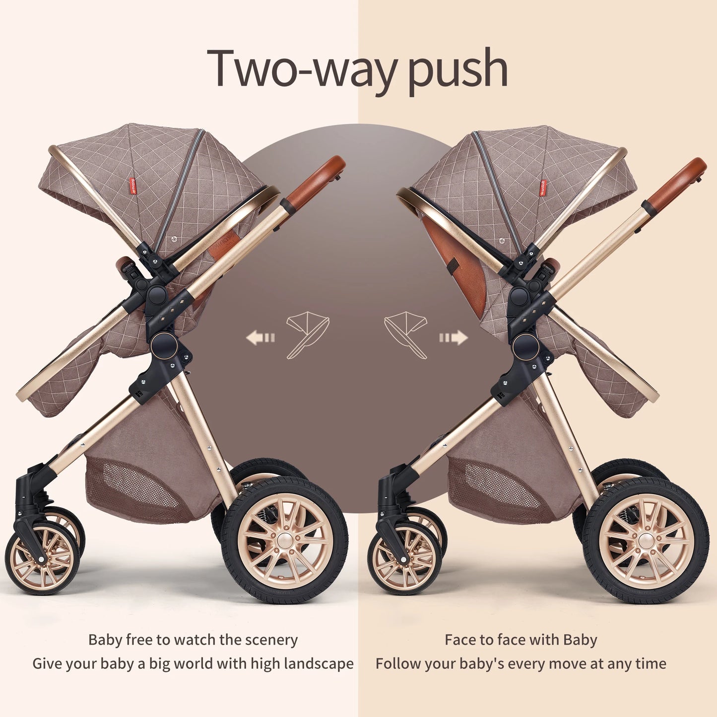 3 In 1 Luxury Pram High Landscape Stroller Reversible Seat