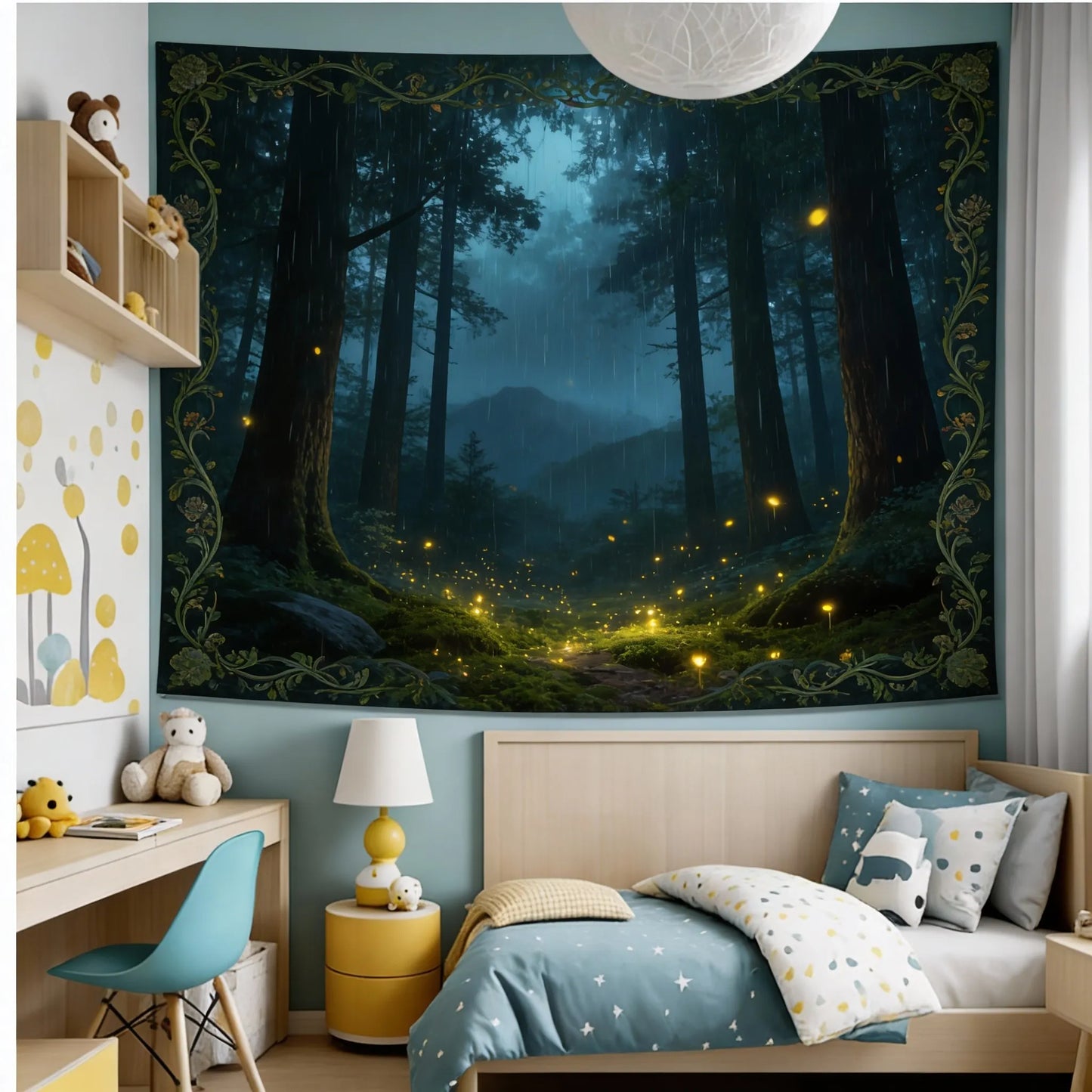 NONECN Rainy City Night View Tapestry Living Room Bedroom Wall Hanging Decor