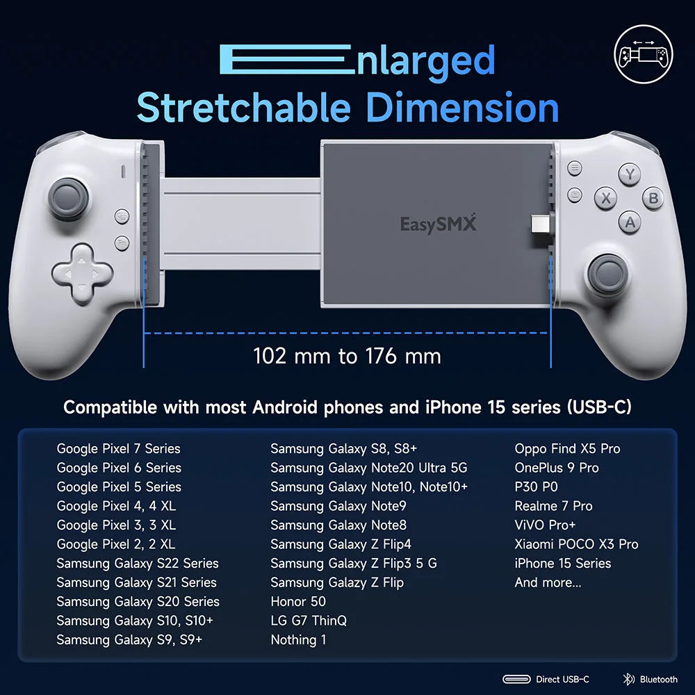 EasySMX M15 Type C Mobile Phone Controller Compatible with Android/iOS Phone/Xbox Game Pass/xCloud Cloud Gaming, Hall Effect