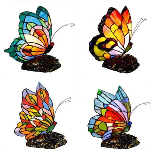 FUMAT Tiffany Style Table Lamp Butterfly Stained Glass Desk Decor