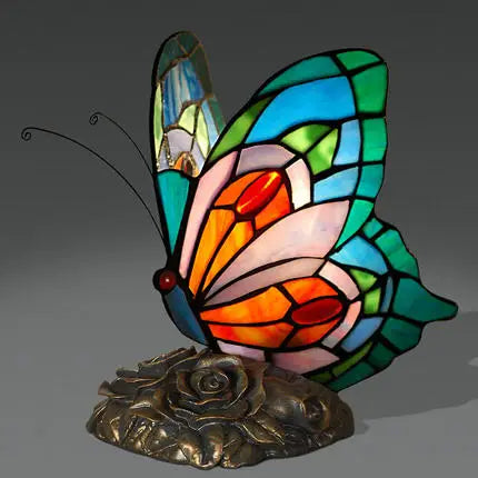 FUMAT Tiffany Style Table Lamp Butterfly Stained Glass Desk Decor